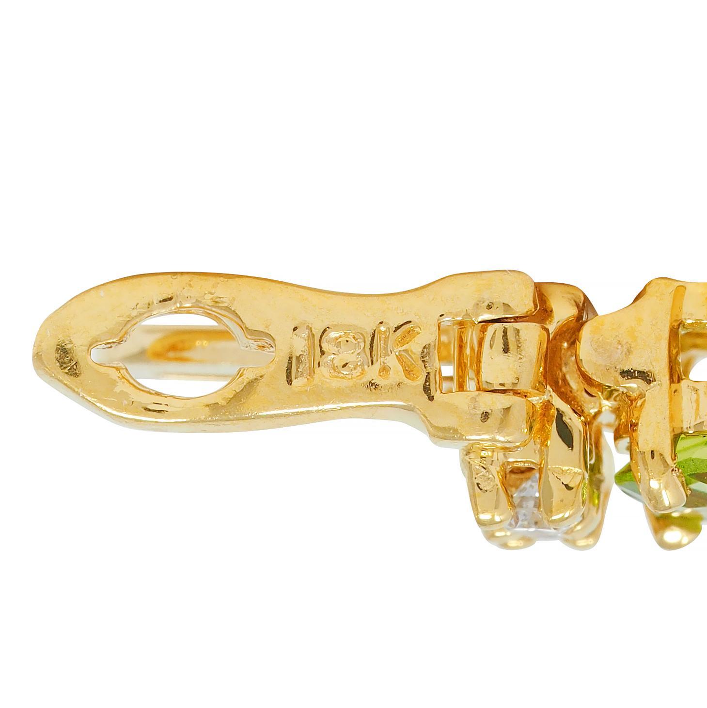 Vintage 20.14 CTW Oval Cut Peridot Diamond 18 Karat Yellow Gold Line Bracelet For Sale 10