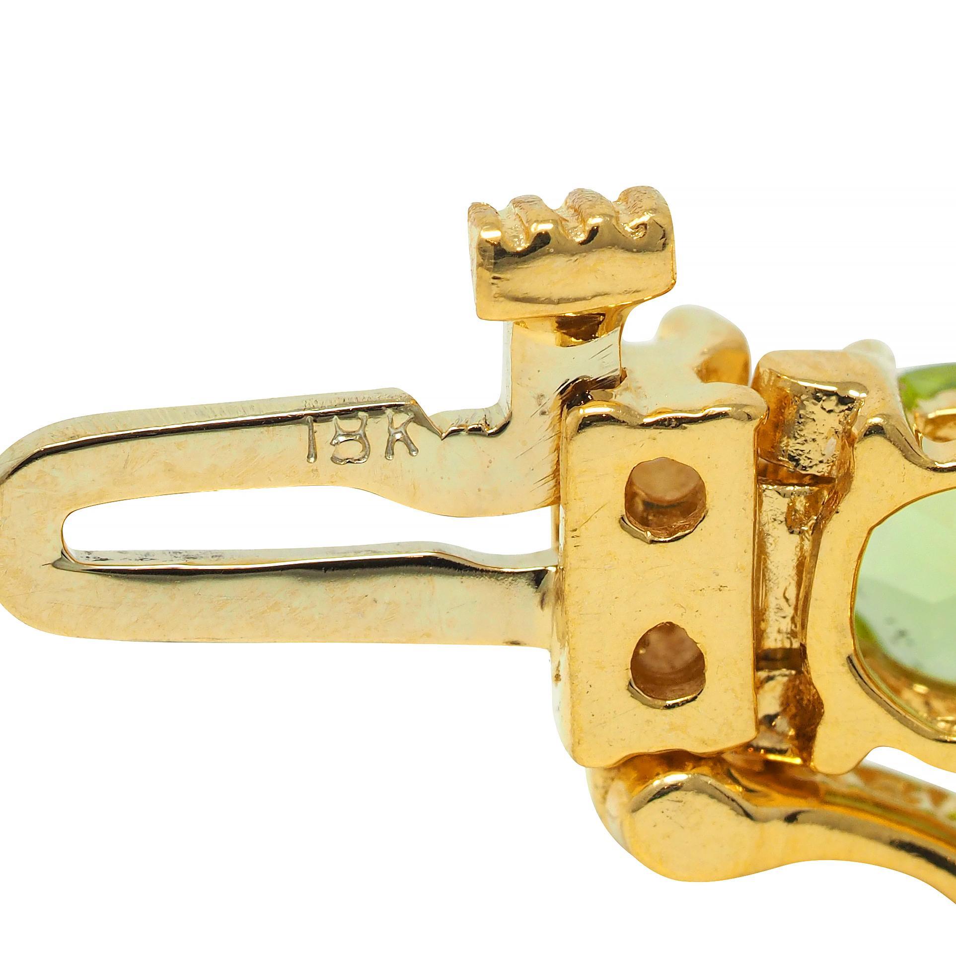 Vintage 20.14 CTW Oval Cut Peridot Diamond 18 Karat Yellow Gold Line Bracelet For Sale 11