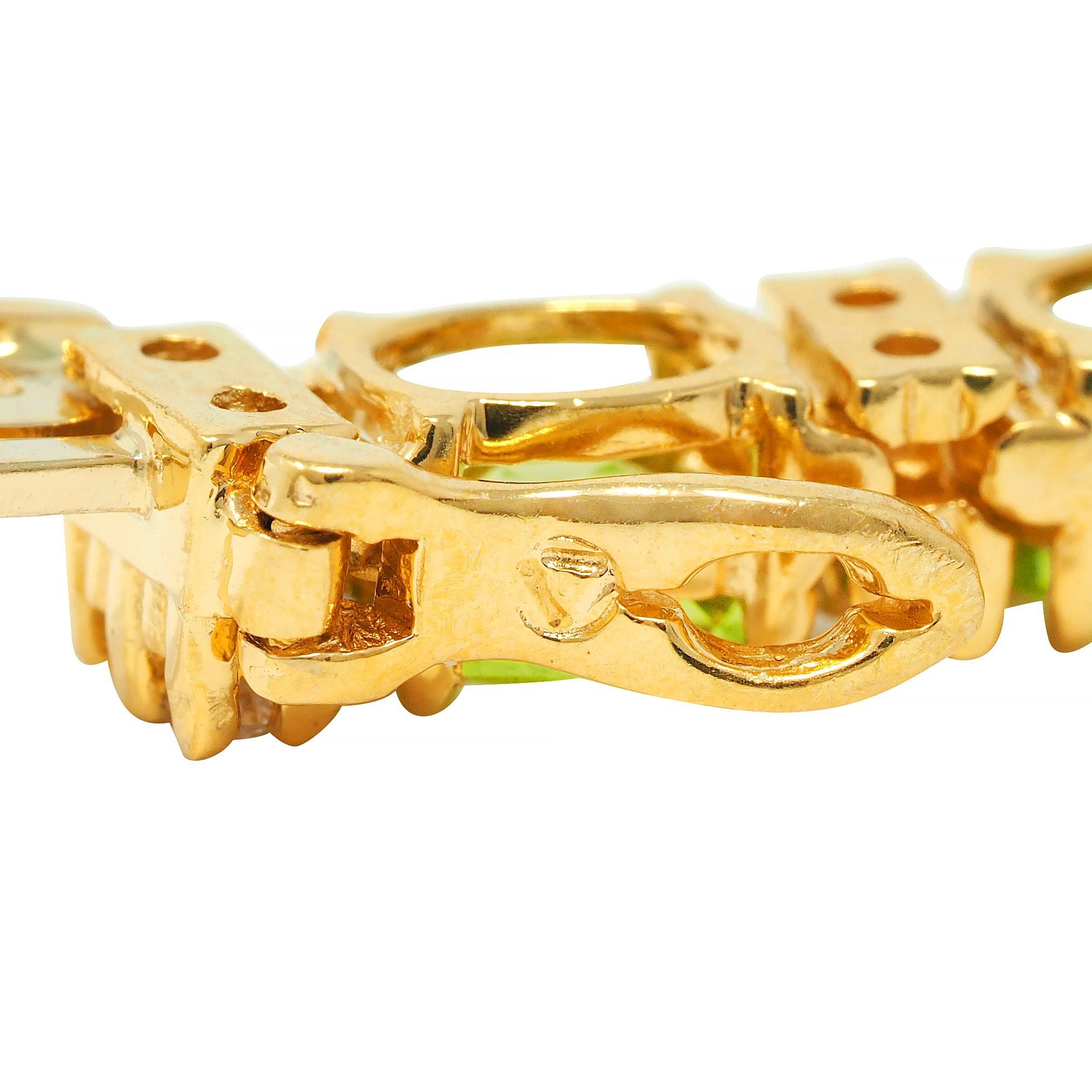 Bracelet ligne vintage en or jaune 18 carats avec péridot taille ovale de 20,14 carats poids total et diamants en vente 11