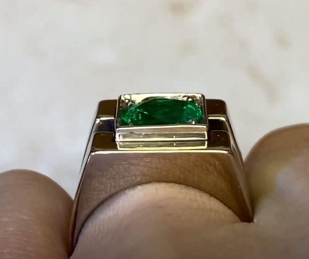 Vintage 2.01ct Round Cut Natural Emerald Engagement Ring, 18k White Gold For Sale 3