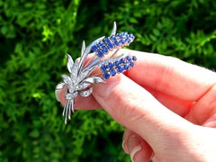 Vintage 2.02 Carat Sapphire and 0.28 Carat Diamond, 18k White Gold Brooch (1968)