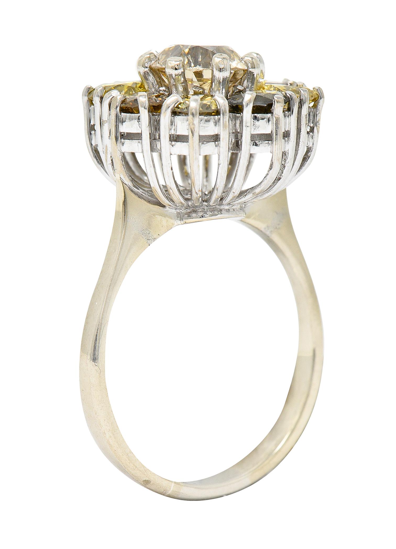 Vintage 2.02 Carats Fancy Colored Diamond 18 Karat White Gold Cluster Ring 5