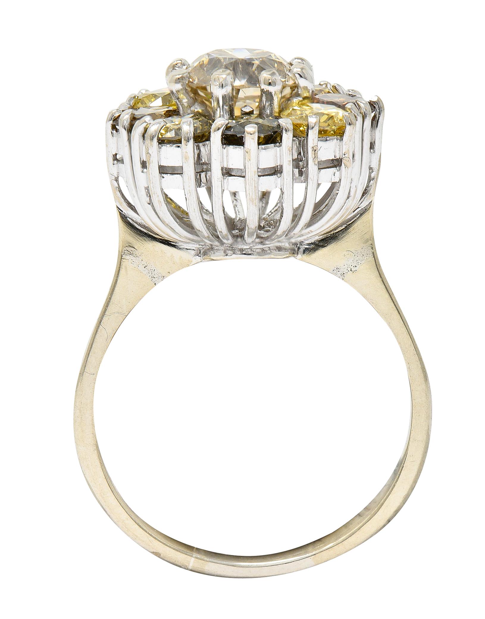 Vintage 2.02 Carats Fancy Colored Diamond 18 Karat White Gold Cluster Ring 3