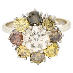 Vintage 2.02 Carats Fancy Colored Diamond 18 Karat White Gold Cluster Ring