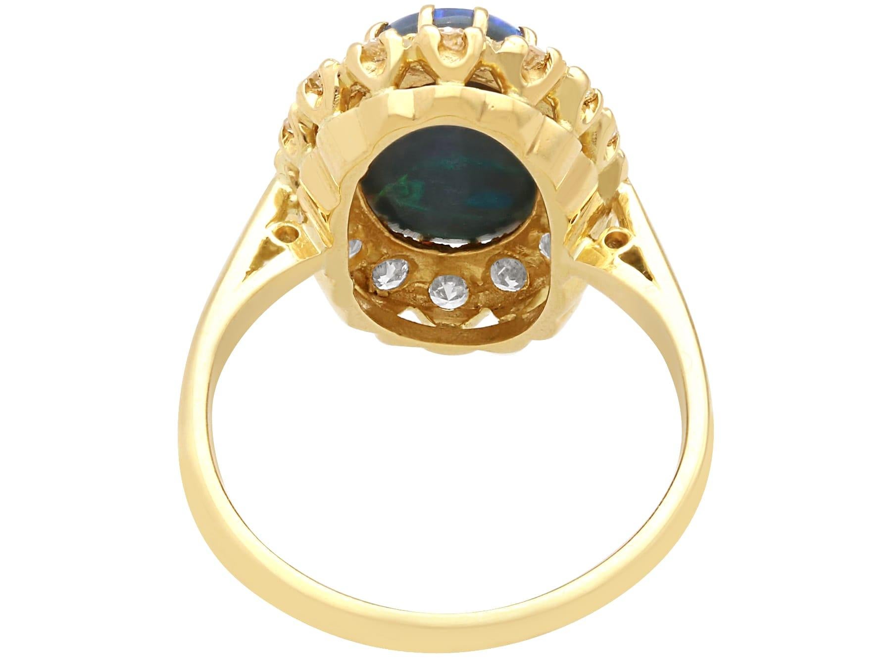 18 Karat Gelbgold Vintage Ring mit 2,02 Karat schwarzem Opal und Diamant im Zustand „Hervorragend“ im Angebot in Jesmond, Newcastle Upon Tyne