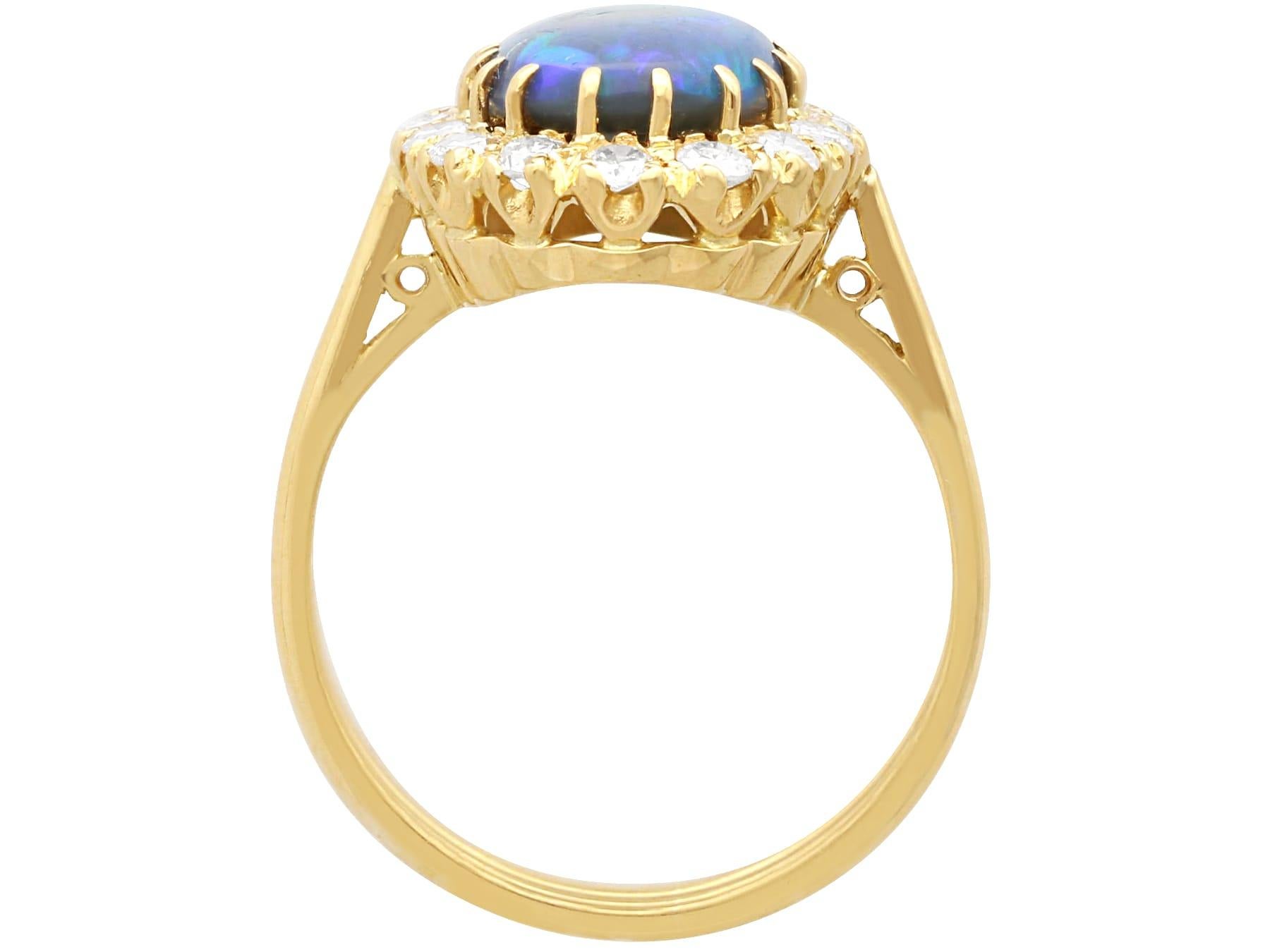 Cabochon Vintage 2.02 Carat Black Opal and Diamond Ring 18k Yellow Gold For Sale