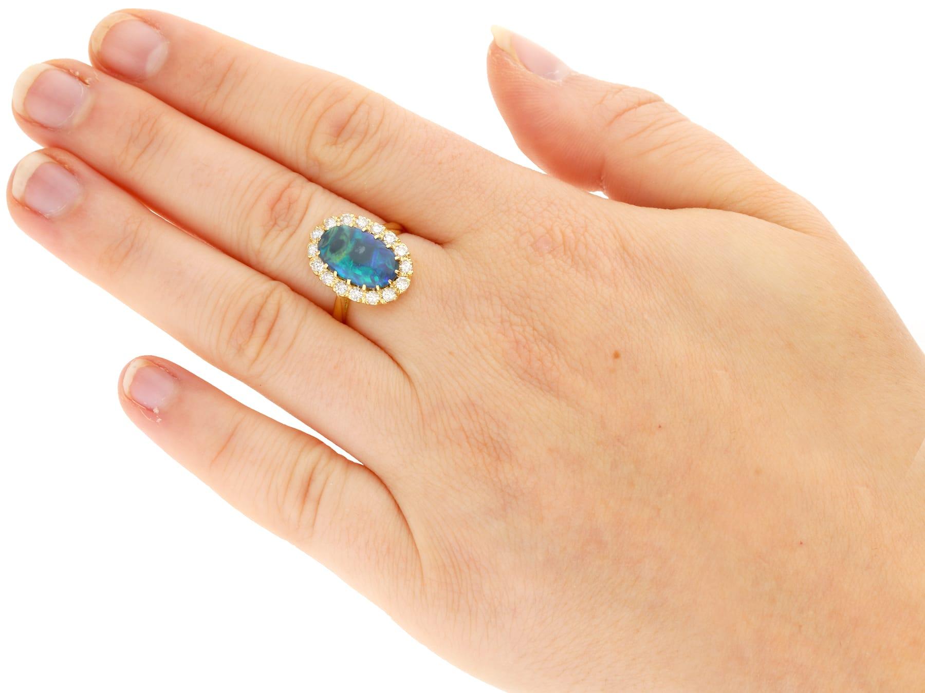 Vintage 2.02 Carat Black Opal and Diamond Ring 18k Yellow Gold In Excellent Condition For Sale In Jesmond, Newcastle Upon Tyne