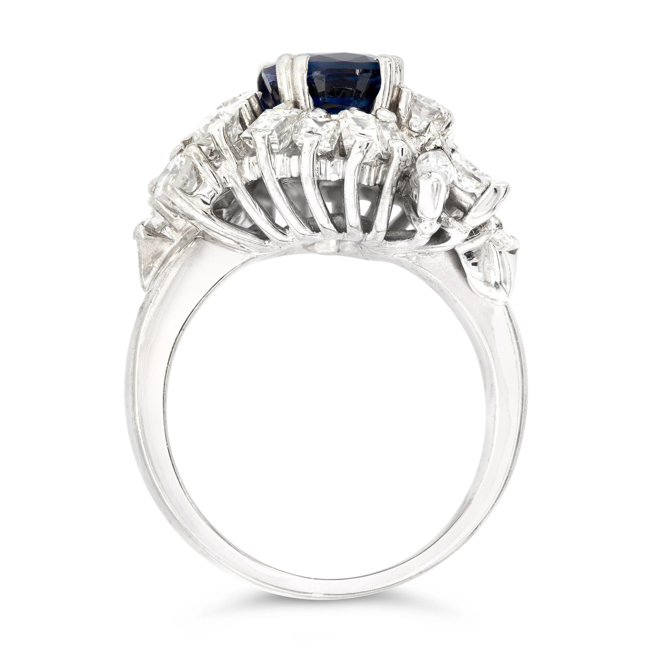 Oval Cut Vintage 2.02 Ct. Burma Sapphire and Diamond Cluster Cocktail Ring GIA For Sale
