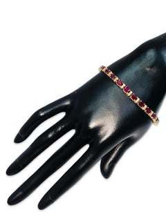 Brazalete de tenis vintage de oro de 14 quilates de 20,25 quilates de rubíes y diamantes de 7 pulgadas