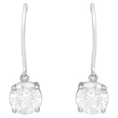 Vintage 2.03 Carat Diamond and 18k White Gold Solitaire Drop Earrings