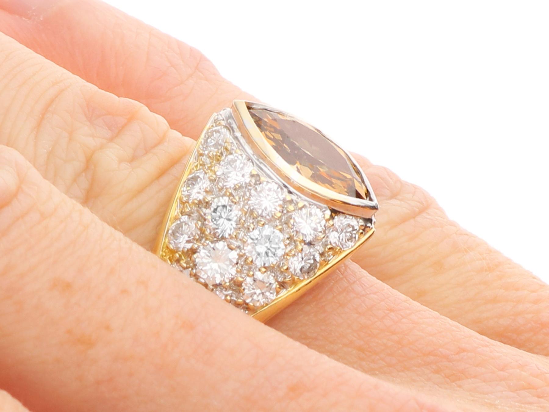 Vintage 2.03 Carat Marquise Cut Brown Diamond Ring in 18 Karat Yellow Gold For Sale 5