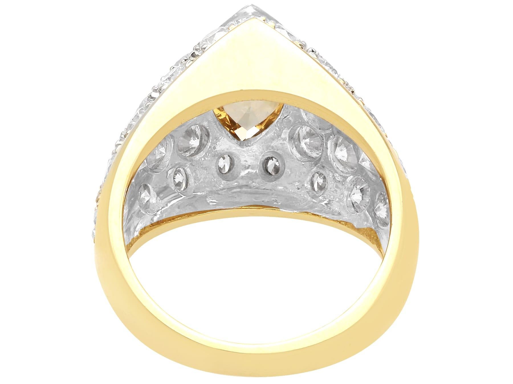 Vintage 2.03 Carat Marquise Cut Brown Diamond Ring in 18 Karat Yellow Gold For Sale 1
