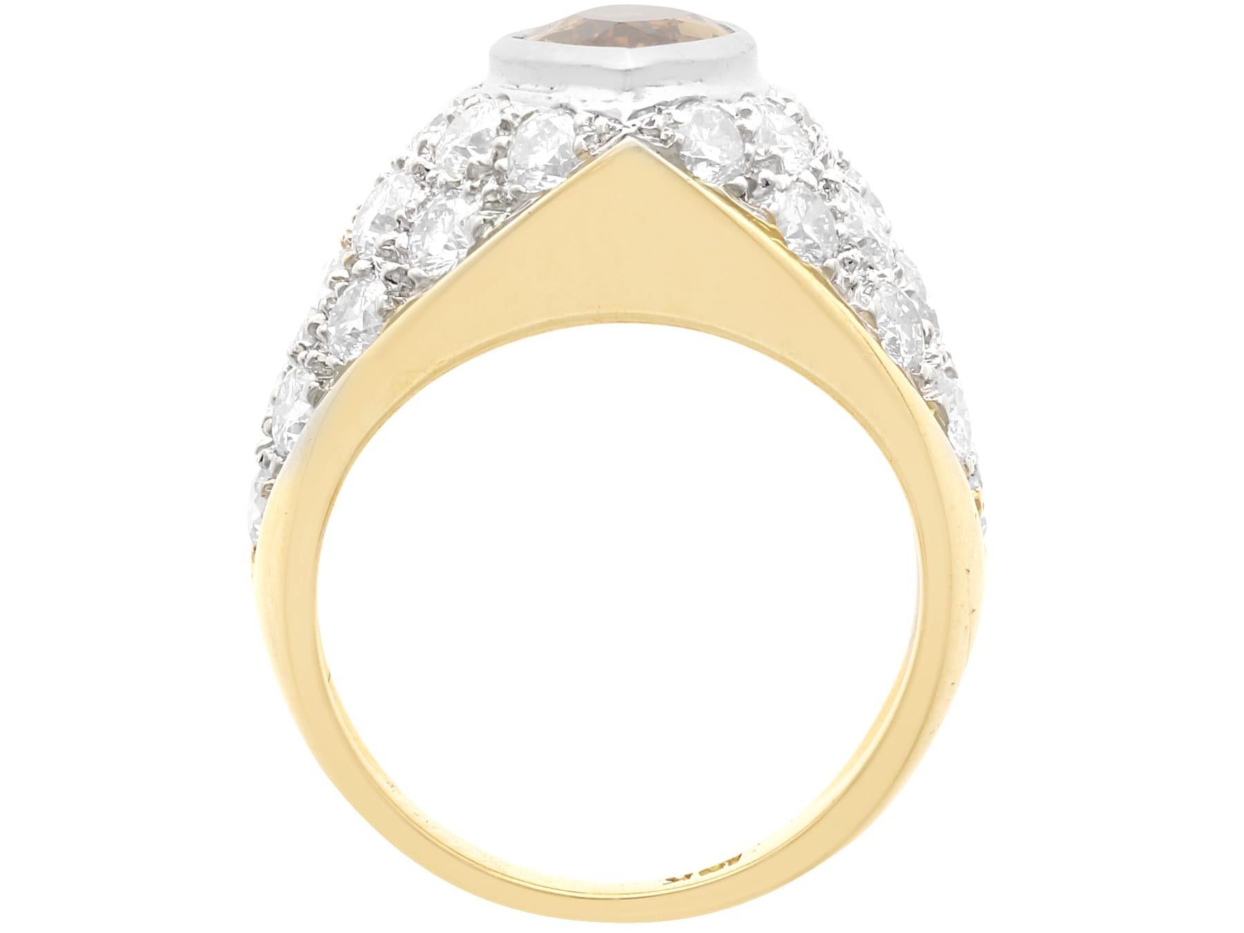 Vintage 2.03 Carat Marquise Cut Brown Diamond Ring in 18 Karat Yellow Gold For Sale 2