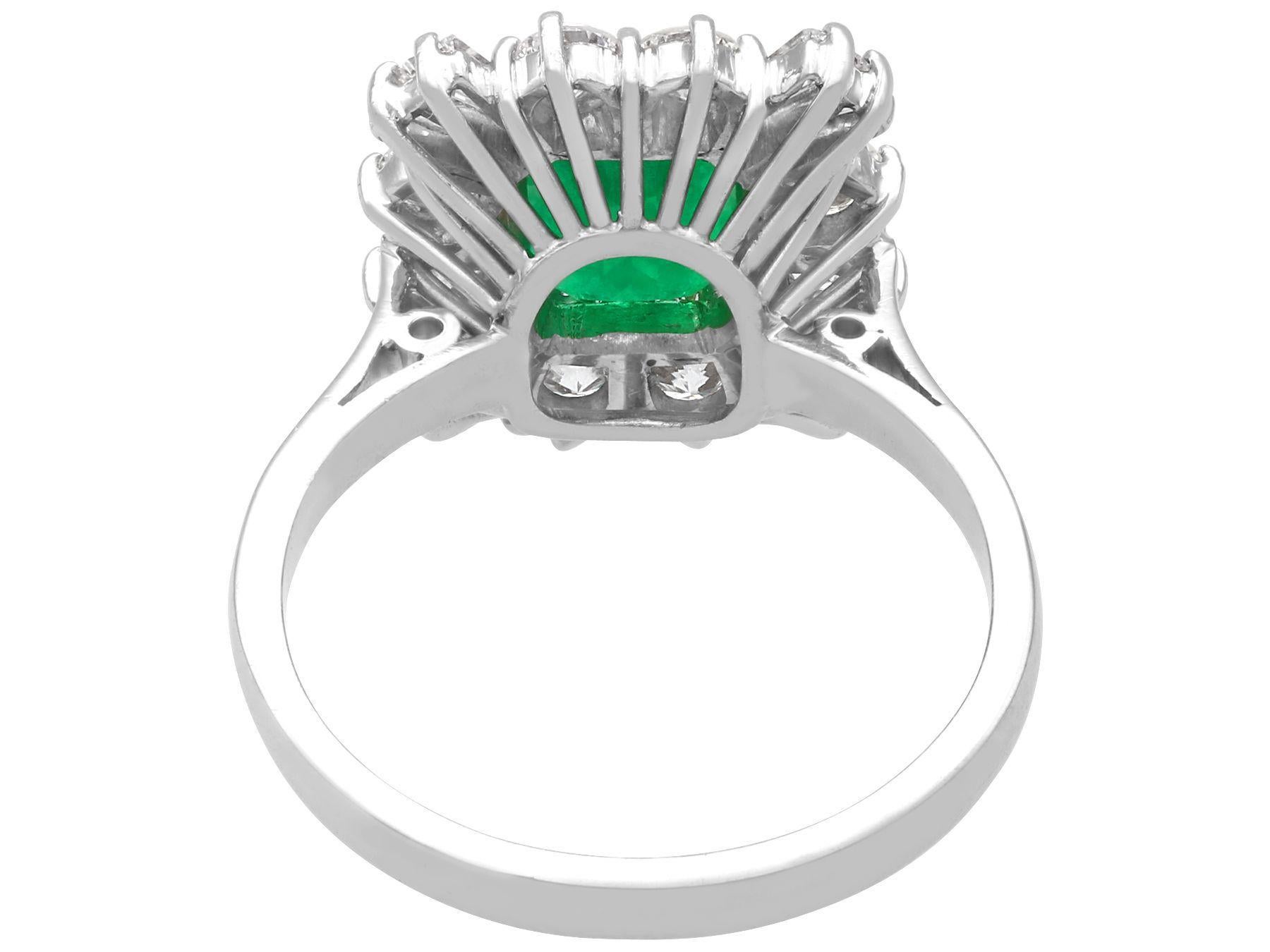 Women's or Men's Vintage 2.05 Carat Emerald Cut Emerald and Diamond White Gold Cluster Ring For Sale