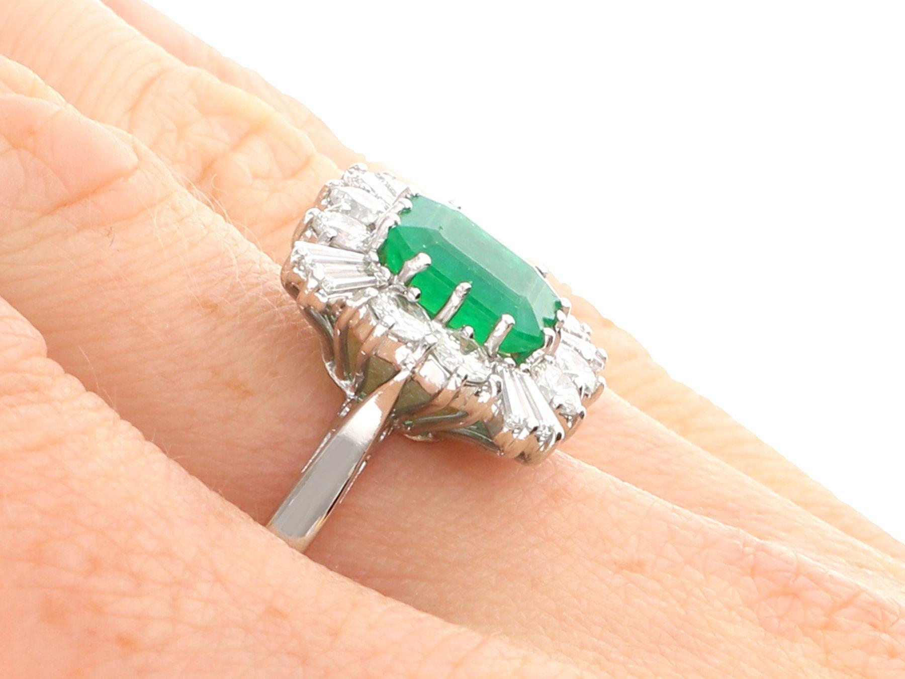 Vintage 2.05 Carat Emerald Cut Emerald and Diamond White Gold Cluster Ring For Sale 3