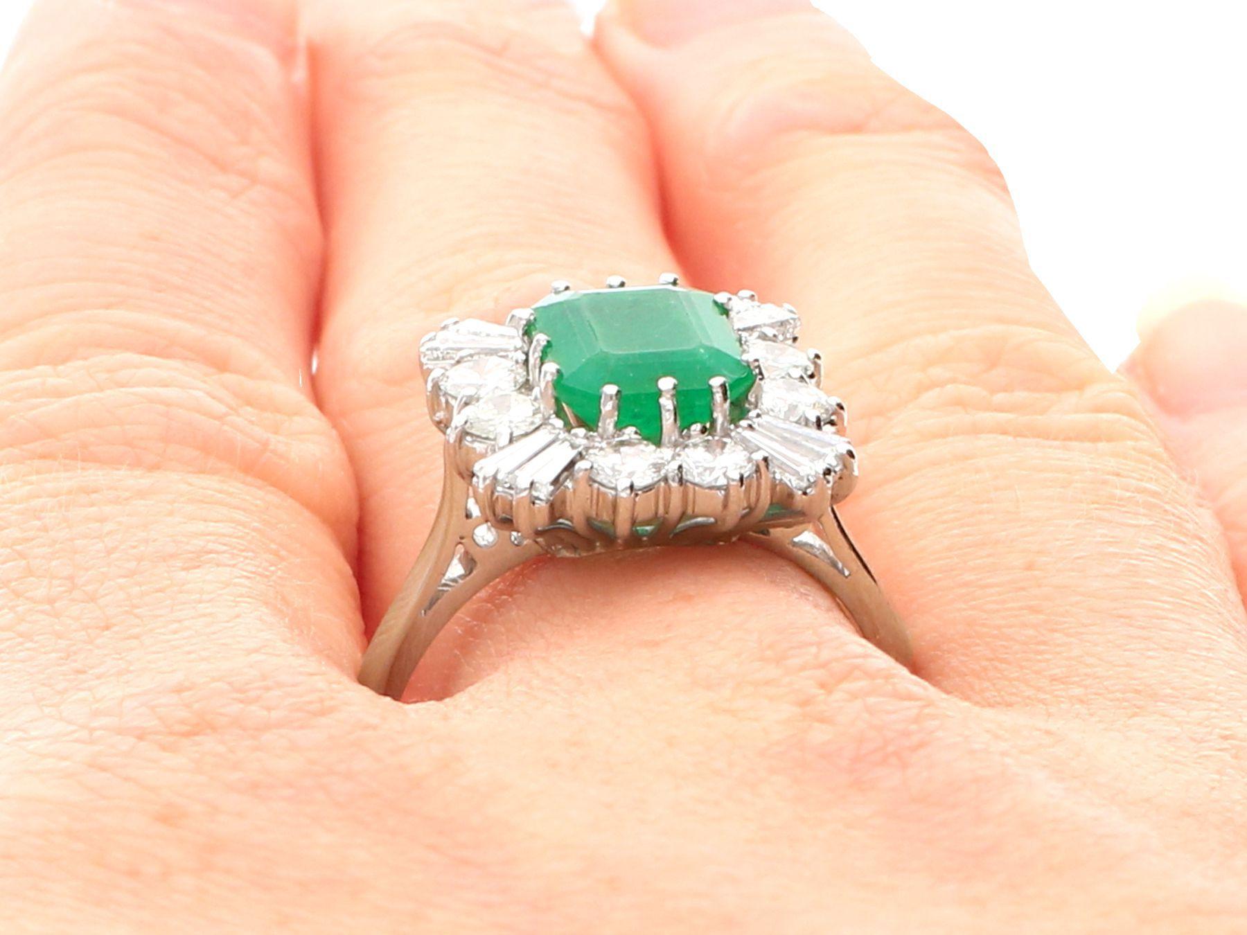 Vintage 2.05 Carat Emerald Cut Emerald and Diamond White Gold Cluster Ring For Sale 4