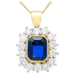 Vintage 2.05 Carat Sapphire and 1 Carat Diamond Yellow Gold Pendant Circa 1990