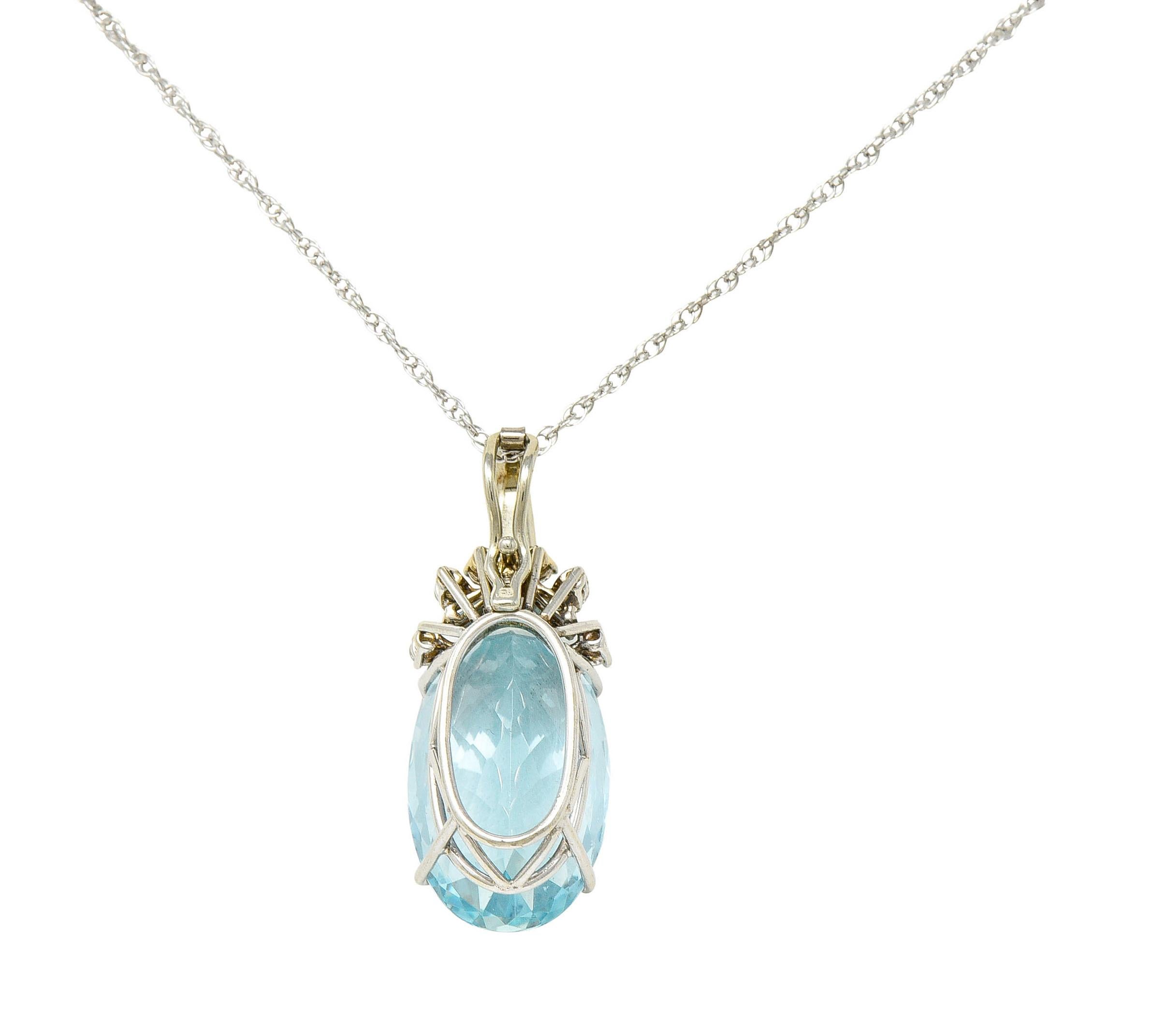 Vintage 20.50 Carats Aquamarine Diamond 14 Karat White Gold Enhancer Necklace In Excellent Condition In Philadelphia, PA