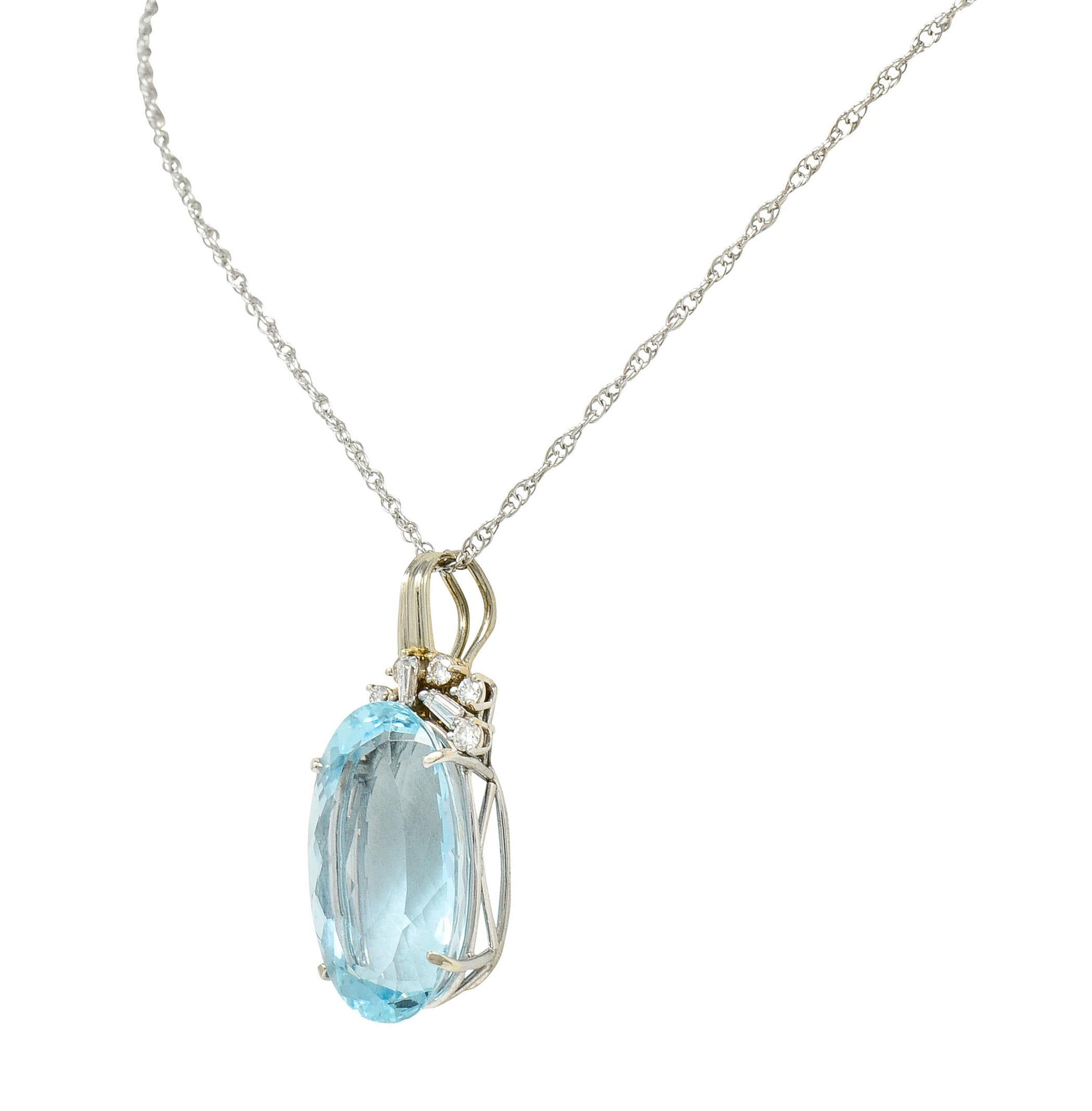 Women's or Men's Vintage 20.50 Carats Aquamarine Diamond 14 Karat White Gold Enhancer Necklace