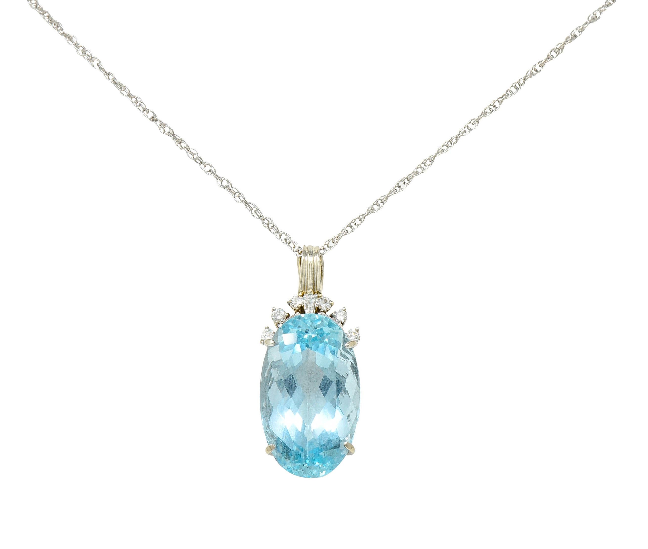 Vintage 20.50 Carats Aquamarine Diamond 14 Karat White Gold Enhancer Necklace 2