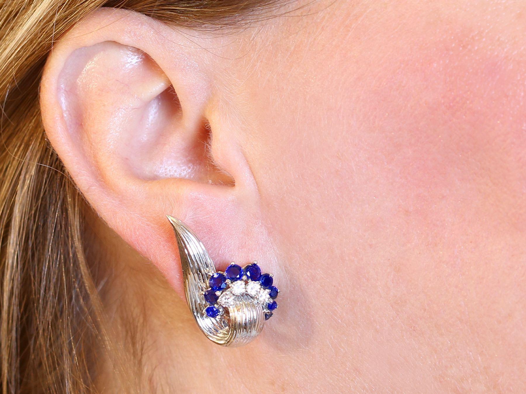 Vintage 1958 2.05 carat Sapphire Diamond White Gold Stud Earrings 3