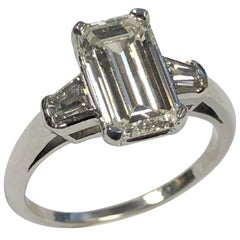 Vintage 2.07 Carat Emerald Cut Step Cut Diamond and Platinum Ring