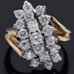 Vintage 2.07 TCW Diamond Yellow Gold Cluster Cocktail Ring Size 7.5