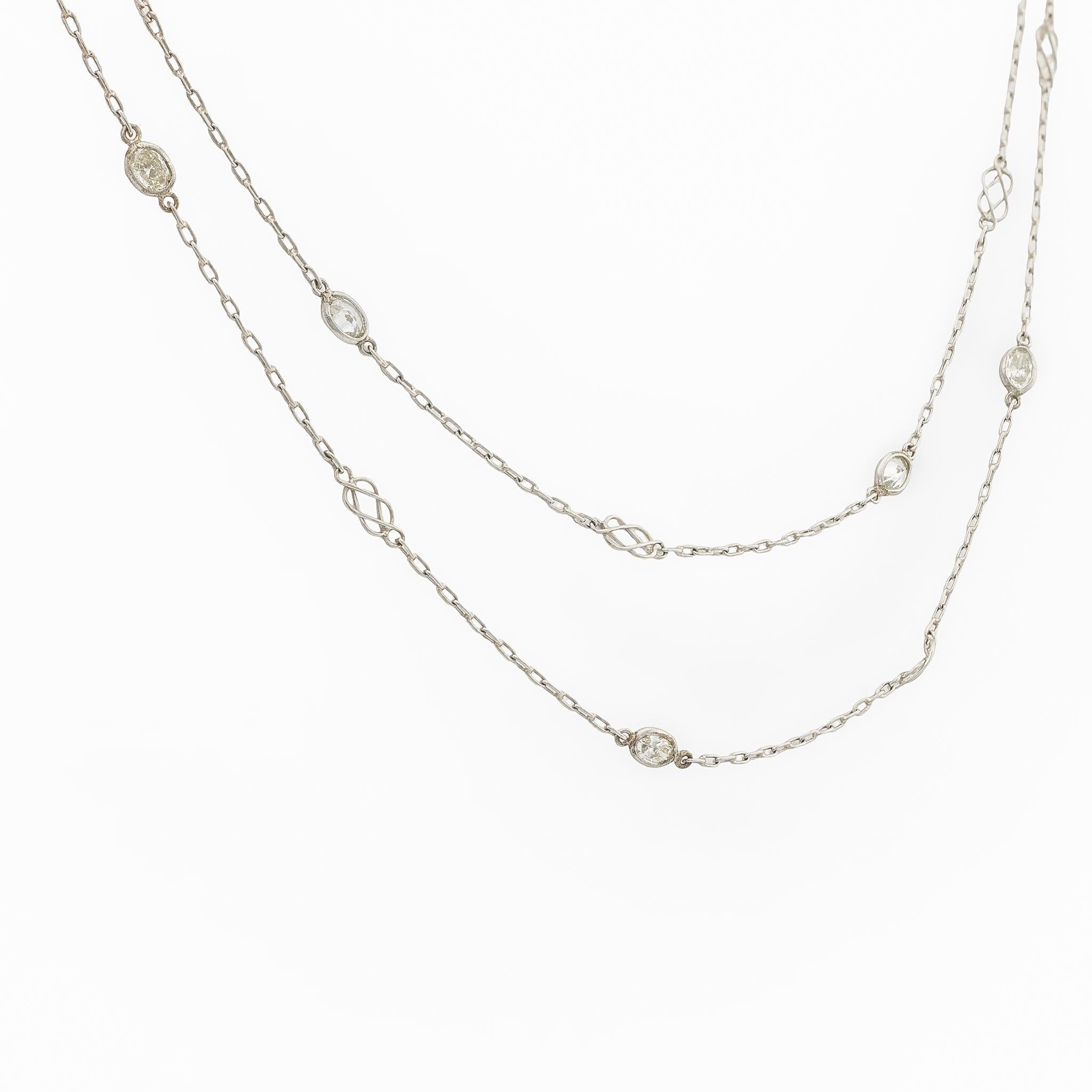 Modern Vintage 2.08 carat oval cut diamond platinum chain necklace For Sale