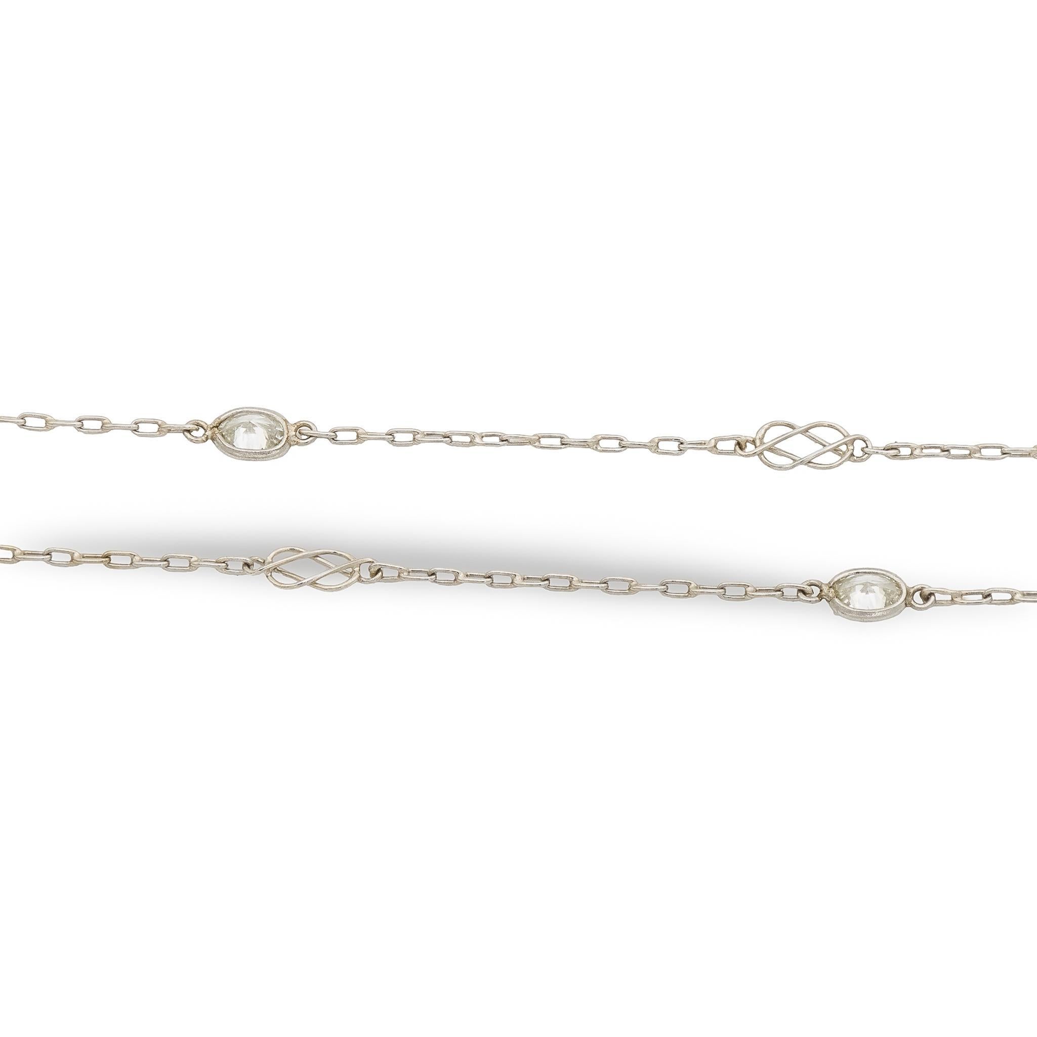 Vintage 2.08 carat oval cut diamond platinum chain necklace In Good Condition For Sale In Beverly Hills, CA