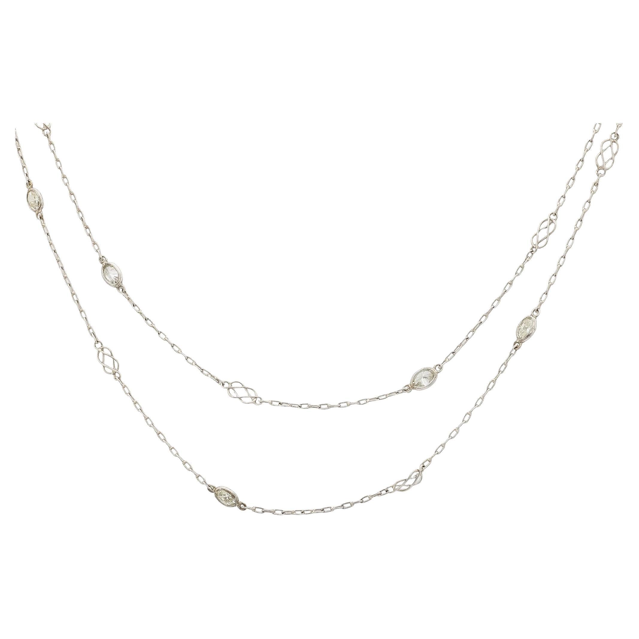 Vintage 2.08 carat oval cut diamond platinum chain necklace