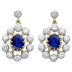 Vintage 2.08 Carat Sapphire and 2.21 Carat Diamond Yellow Gold Cluster Earrings