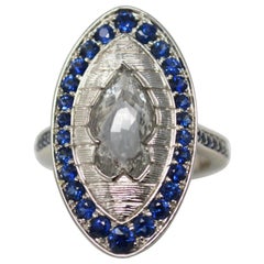 Vintage 2.09 Carats Rose Cut Diamond Ring In 18K White Gold.