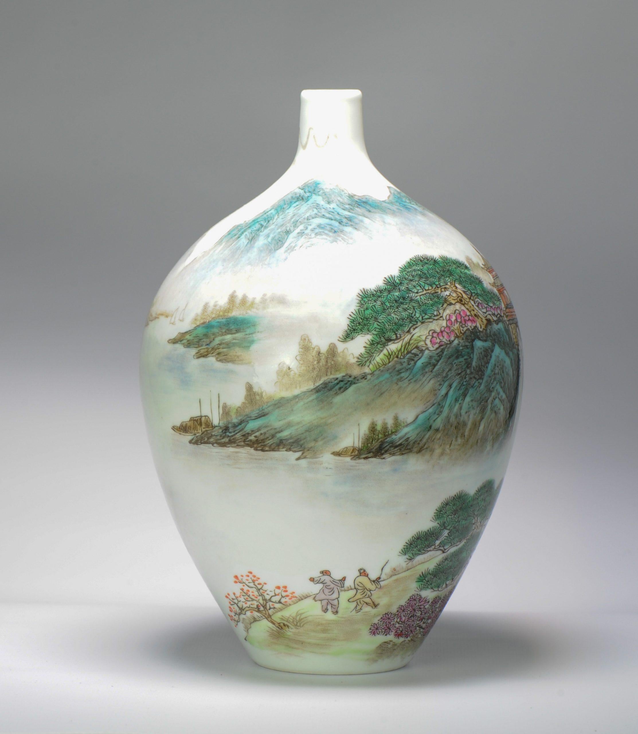 Vintage 20C Chinese Porcelain Landscape Vase China Marked on Base 3