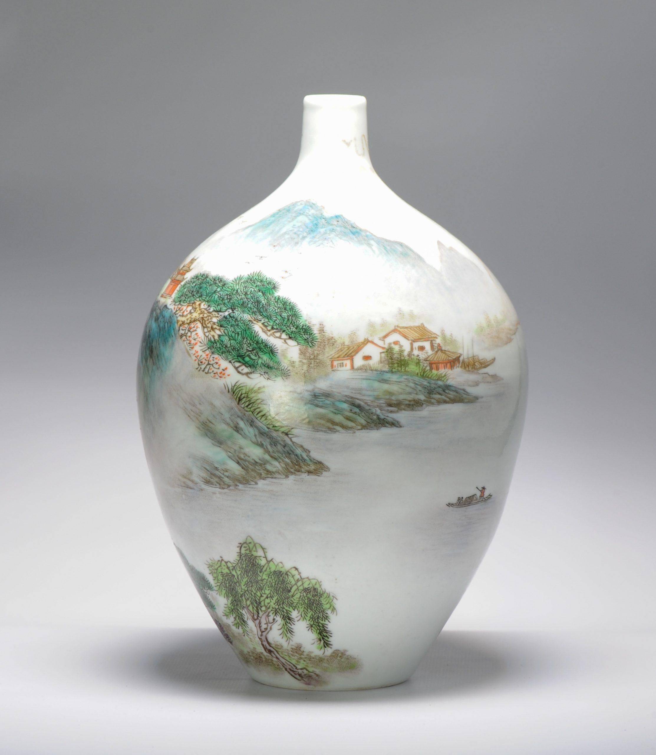 Vintage 20C Chinese Porcelain Landscape Vase China Marked on Base 5