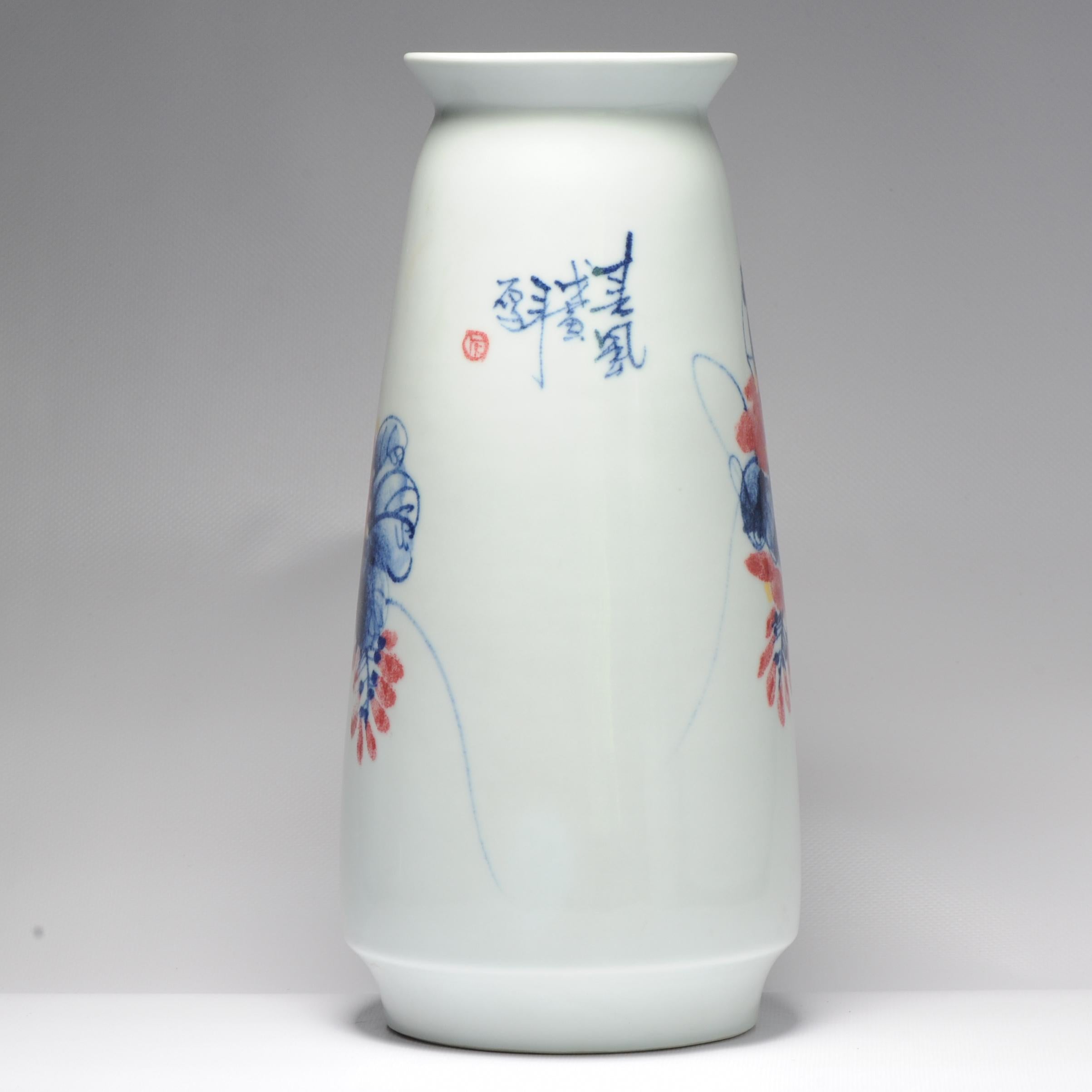 20th Century Vintage 20 C Chinese Porcelain Proc Liling Vase China Flowers Underglaze For Sale