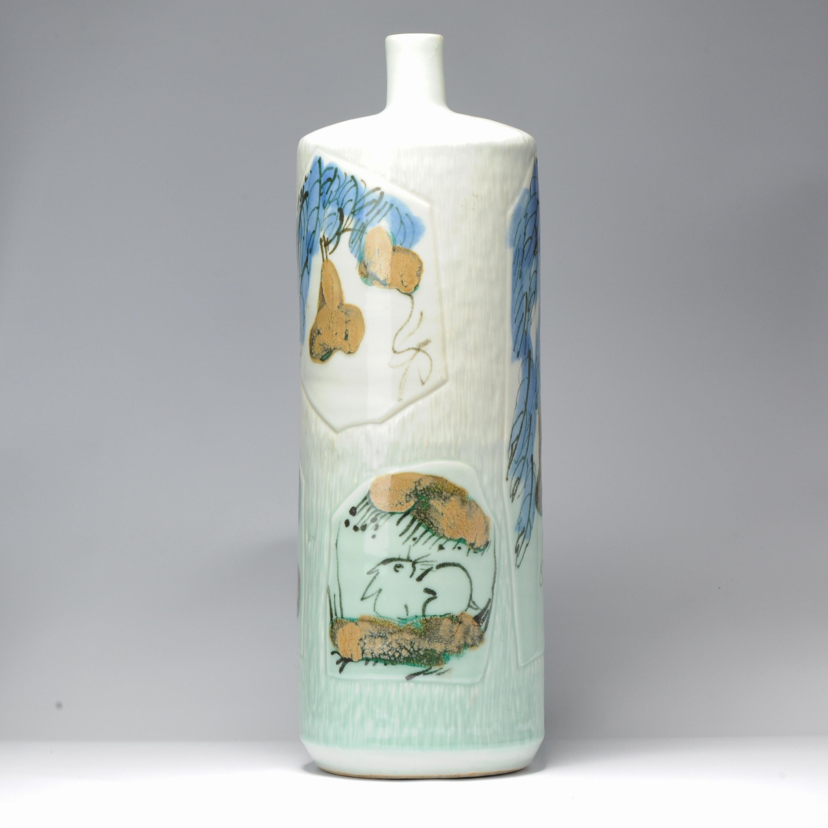 20th Century Vintage 20C Chinese Porcelain PROC Liling Vase China Fruit & Rabit Underglaze For Sale