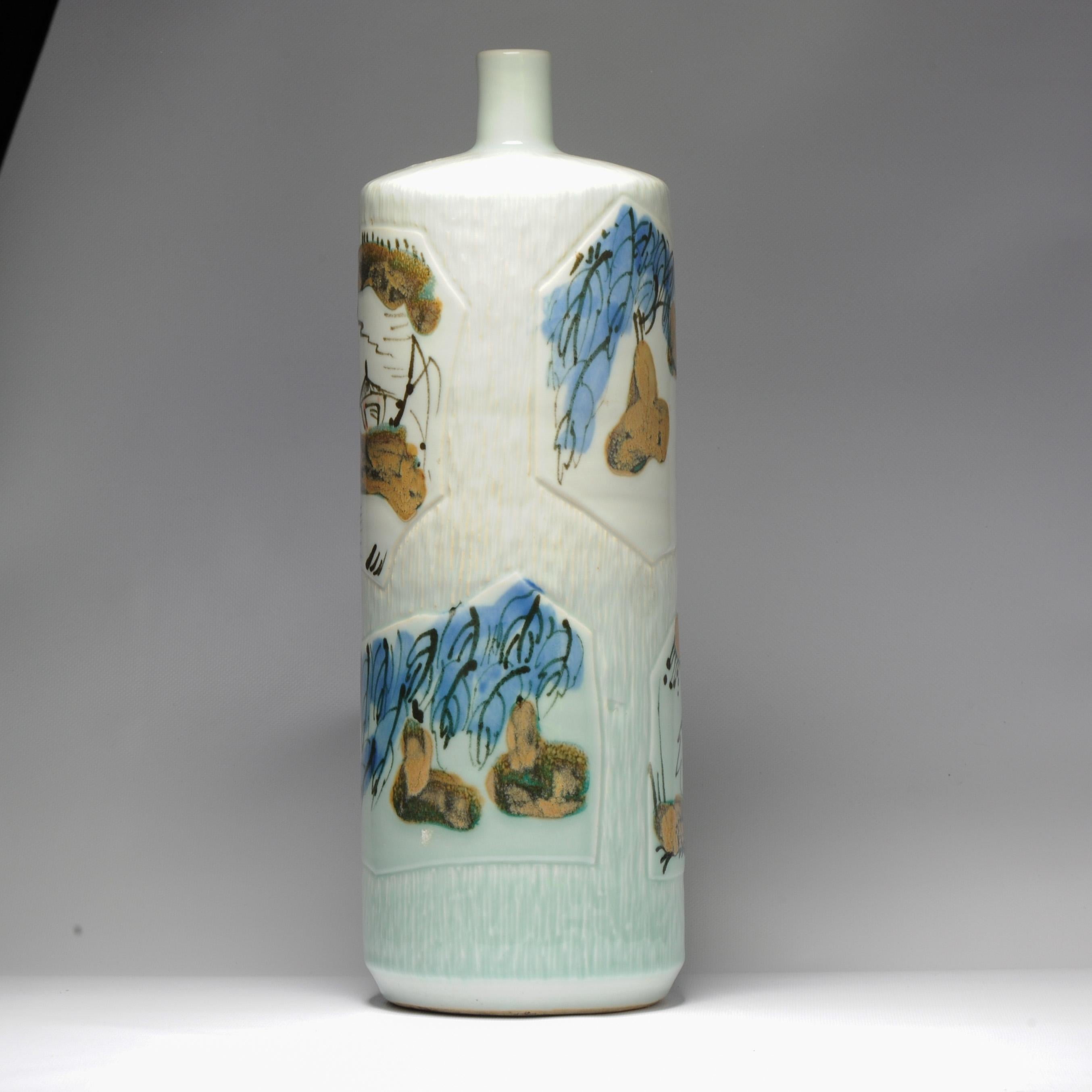 Vintage 20C Chinese Porcelain PROC Liling Vase China Fruit & Rabit Underglaze For Sale 4