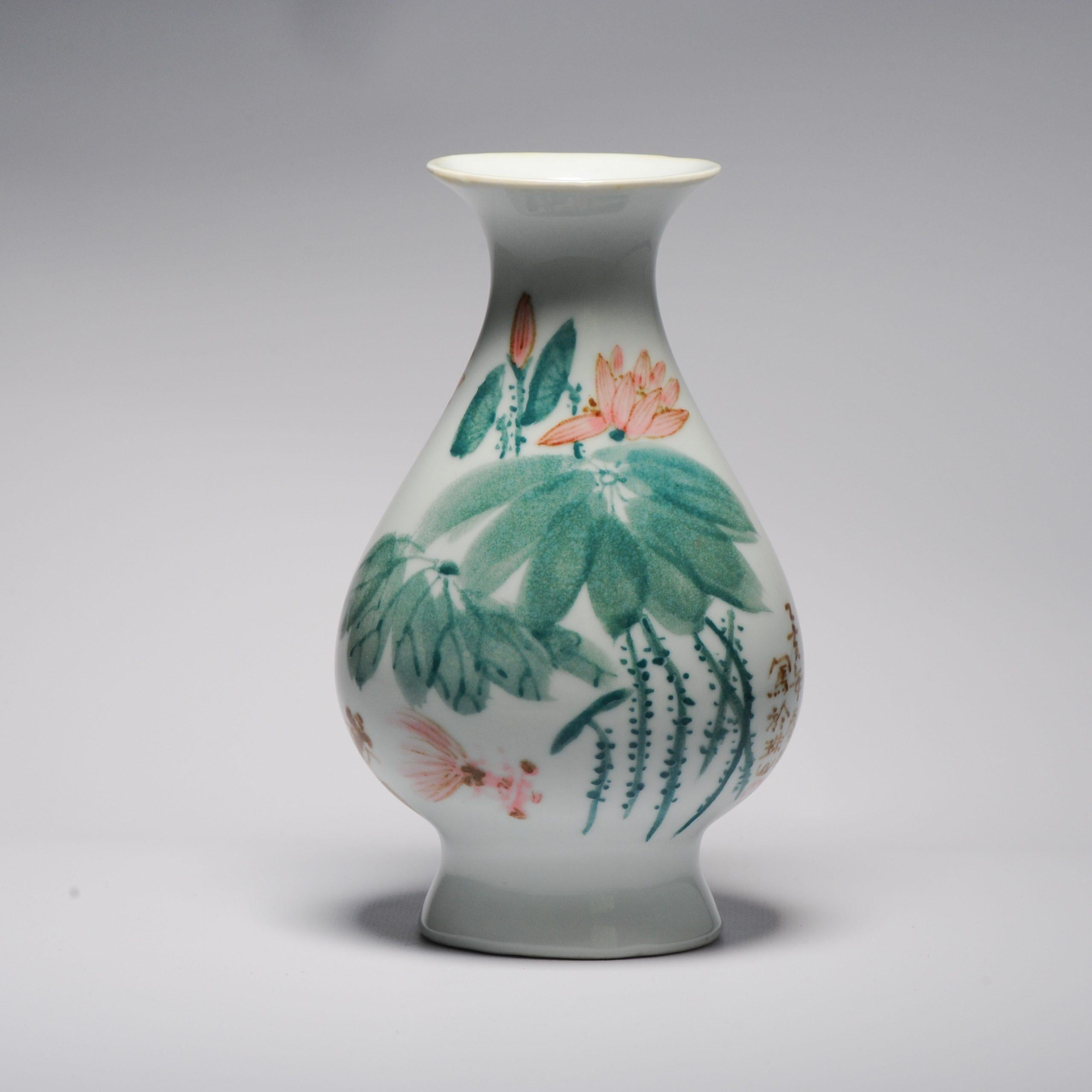 Vintage 20c Chinese Porcelain Proc Liling Vase China Underglaze Goldfish For Sale 3