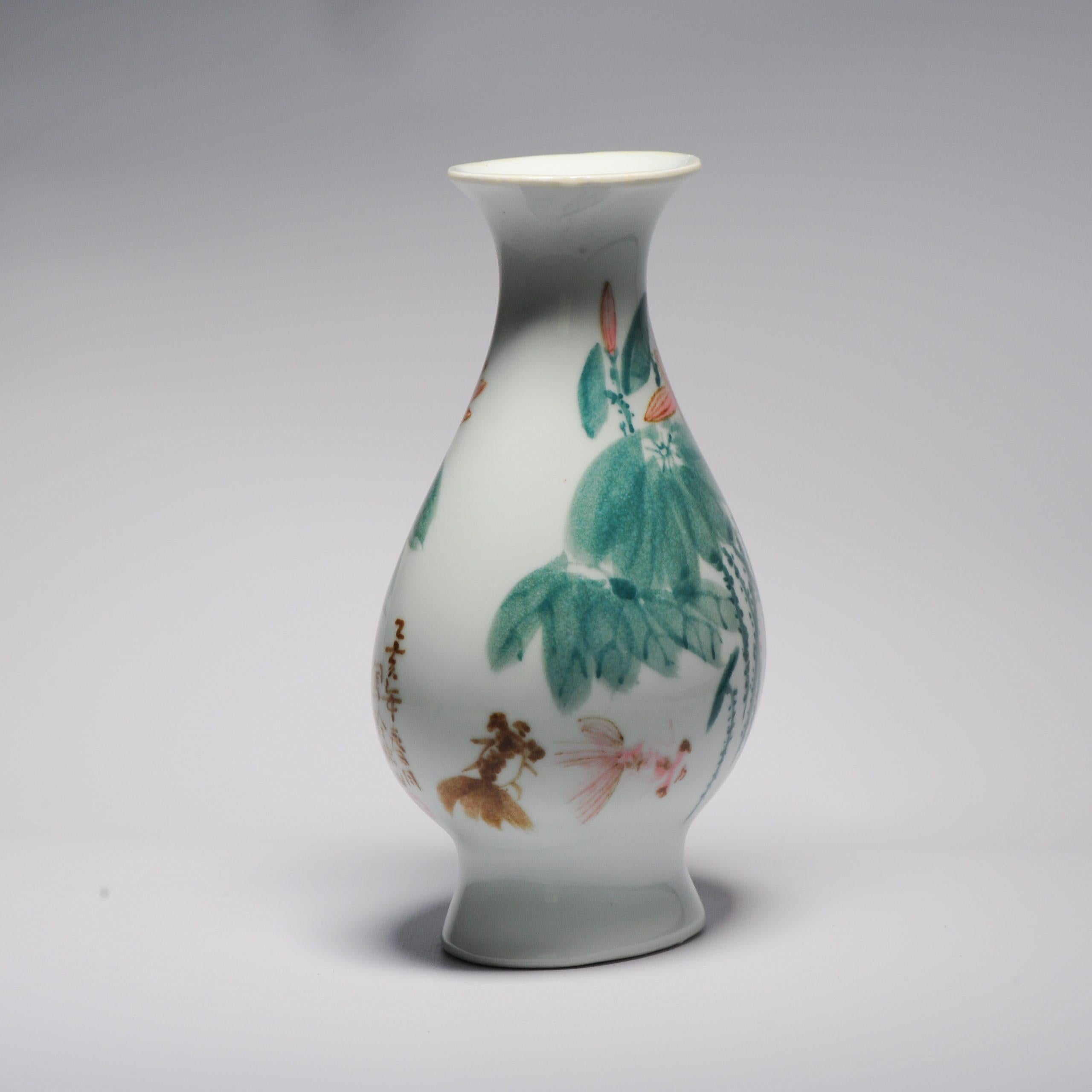 Vintage 20c Chinese Porcelain Proc Liling Vase China Underglaze Goldfish For Sale 4