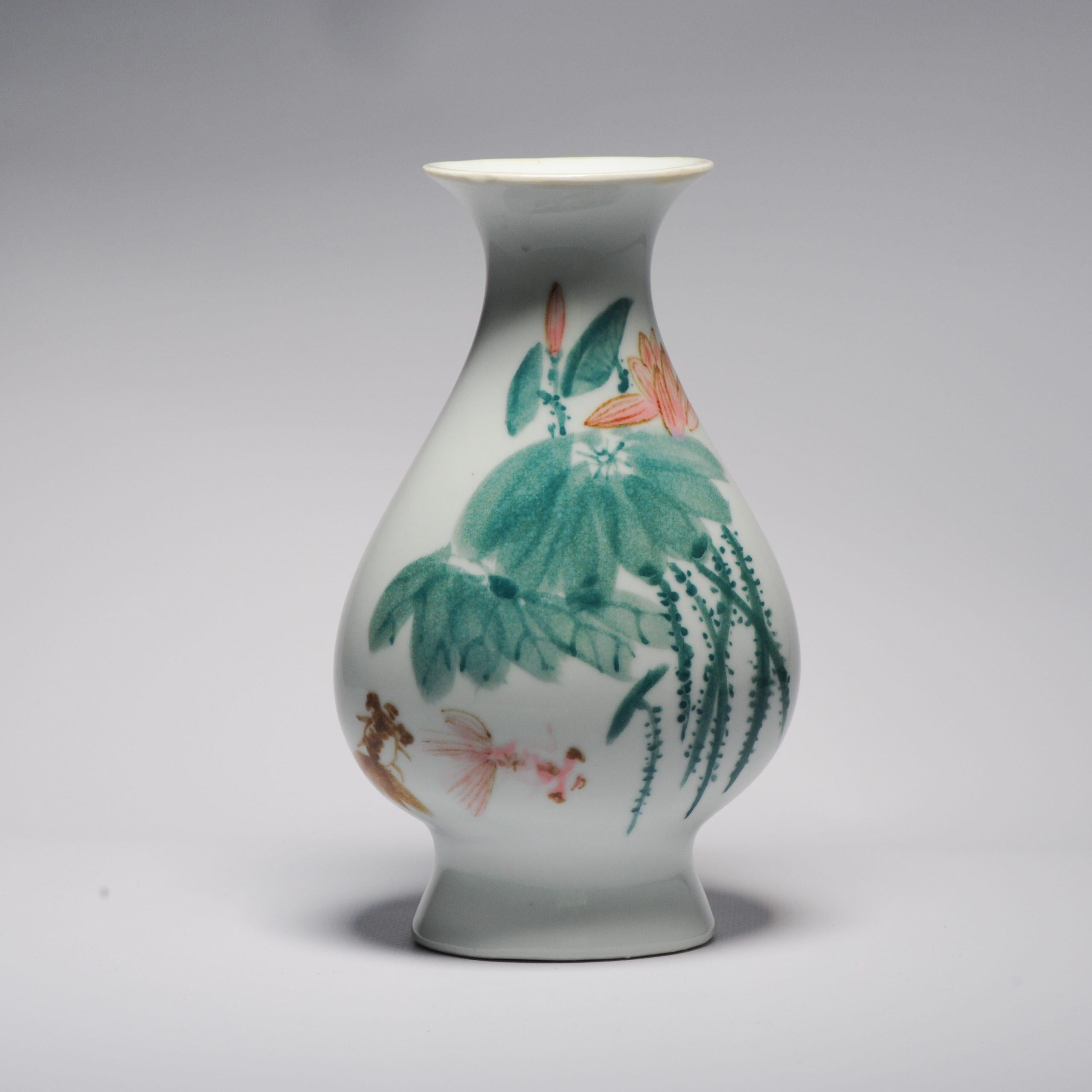 Vintage 20c Chinese Porcelain Proc Liling Vase China Underglaze Goldfish For Sale 5