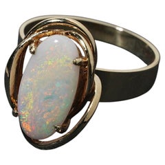 Vintage 2.0ct Large Oval Australian Solid White Opal 9ct Gold Ring Size O / 7
