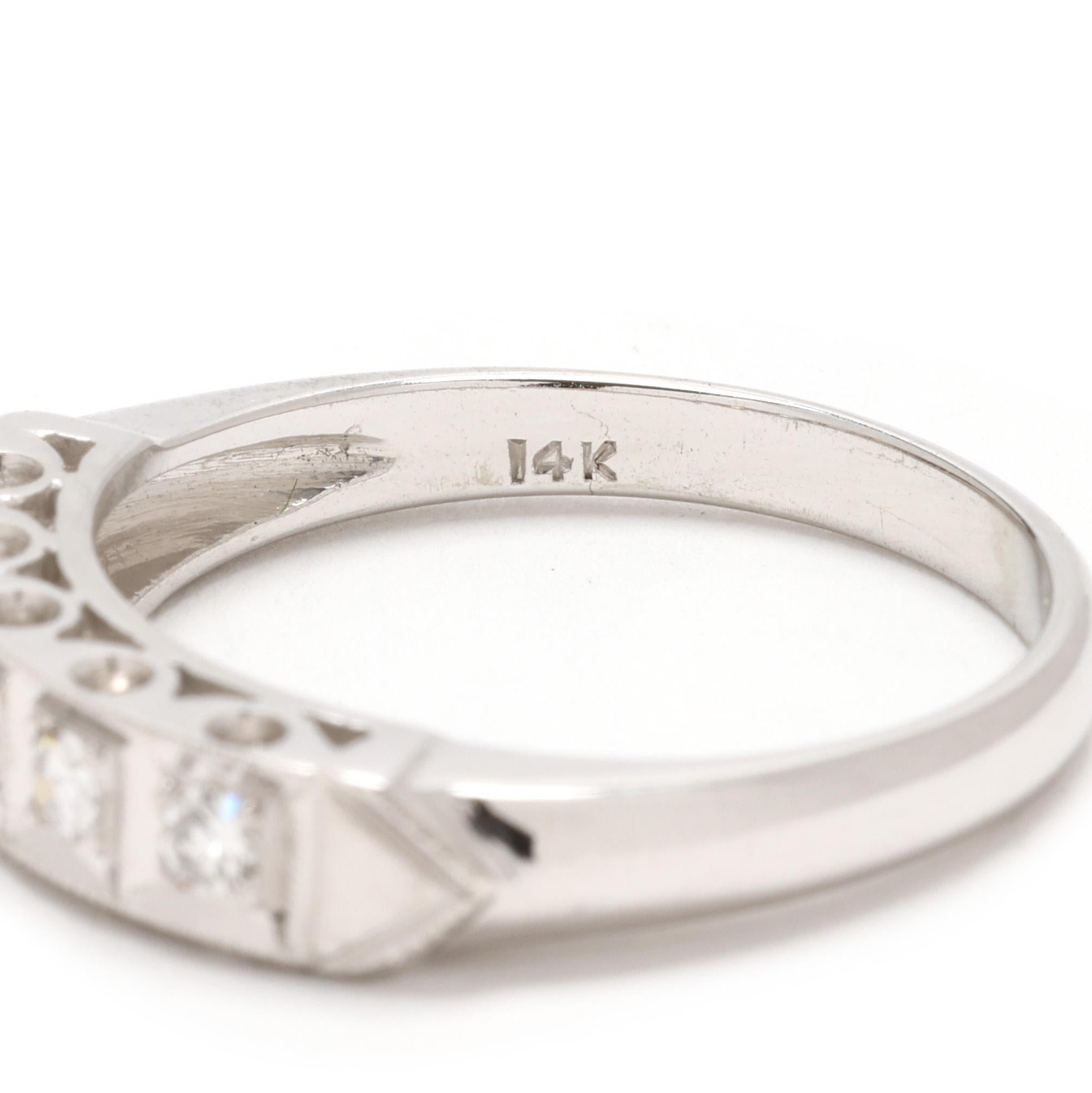 Donna Anello vintage con fascia di diamanti da 0,20 ct, oro bianco 14k, misura 8 in vendita