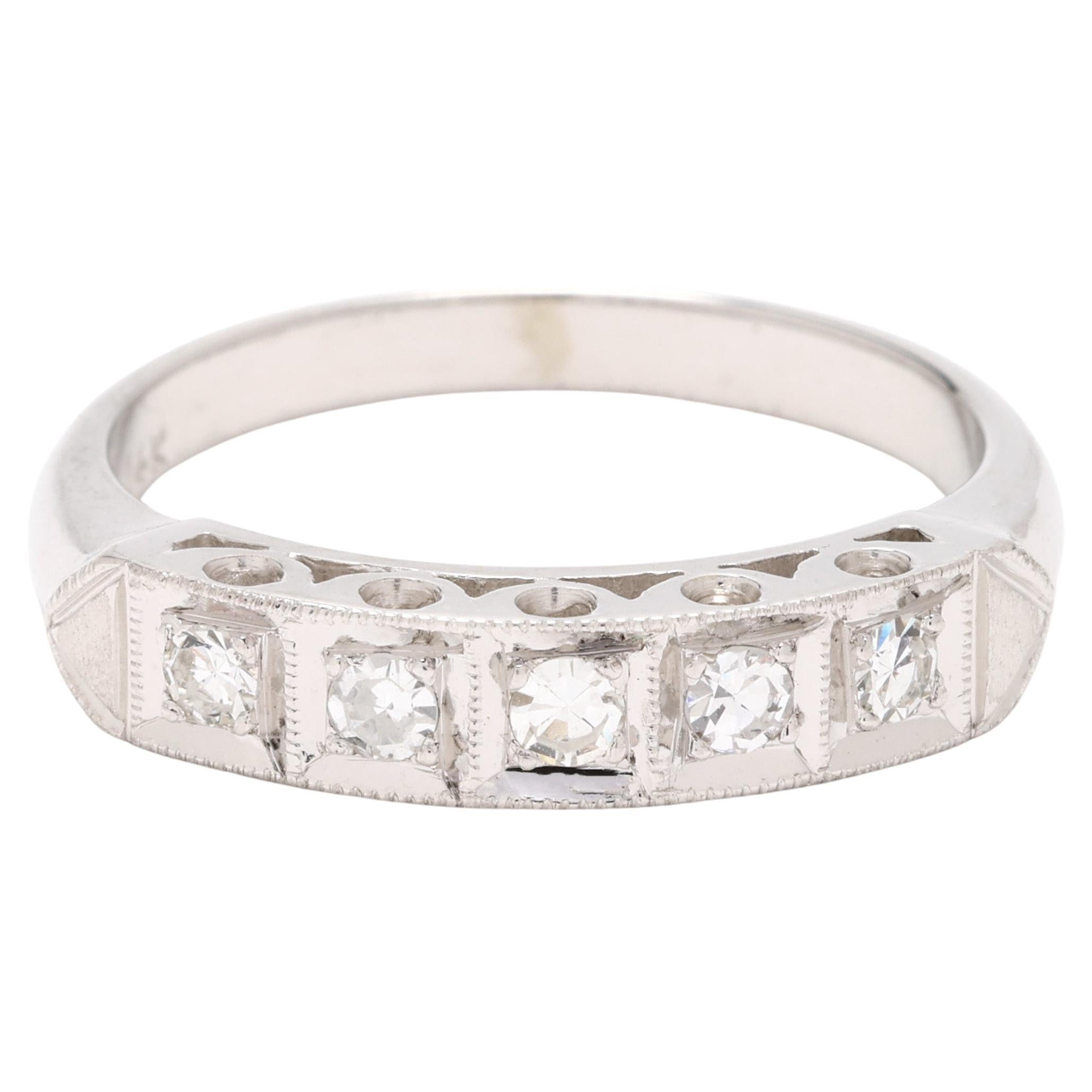 Anello vintage con fascia di diamanti da 0,20 ct, oro bianco 14k, misura 8