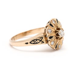 Vintage .20ctw Diamond & Enamel Ring, 14k Yellow Gold, Ring Size 5.5