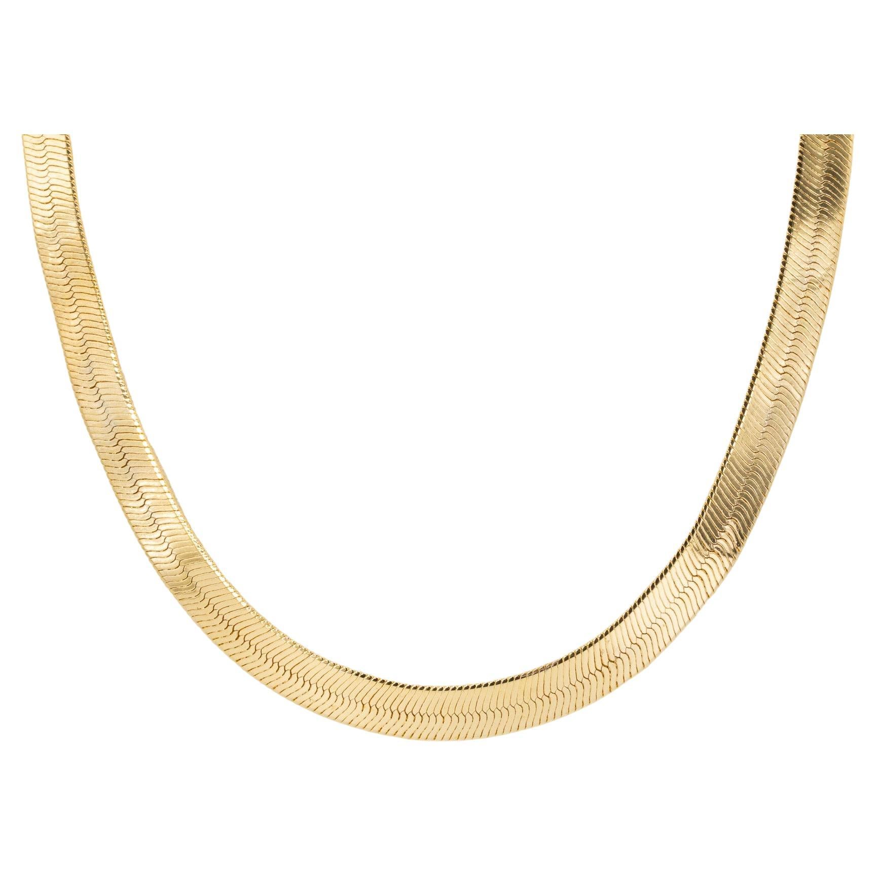 Vintage 20in Herringbone Chain Necklace in 14K Yellow Gold