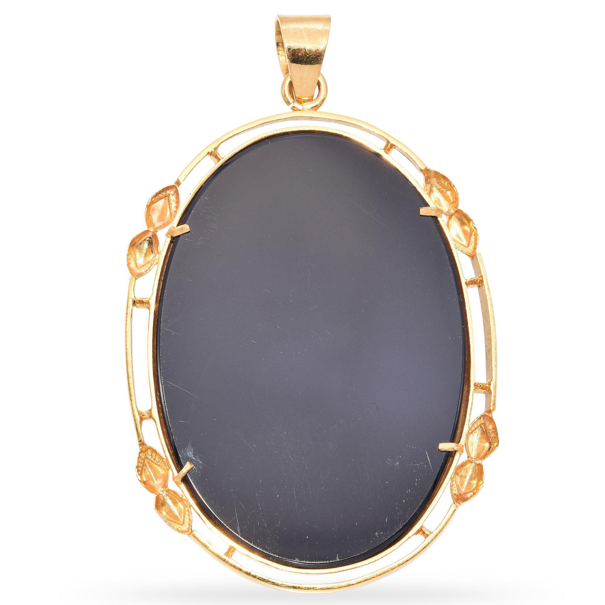 Women's Vintage 20k Yellow Gold Frame Opal Cameo Pendant For Sale