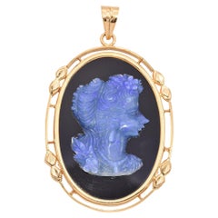 Vintage 20k Yellow Gold Frame Opal Cameo Pendant
