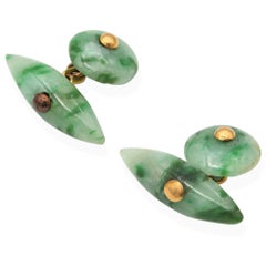 Vintage 20k Yellow Gold Jade Men's Cufflinks