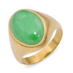 Vintage 20k Gelbgold Jadeit Cabochon Herrenring