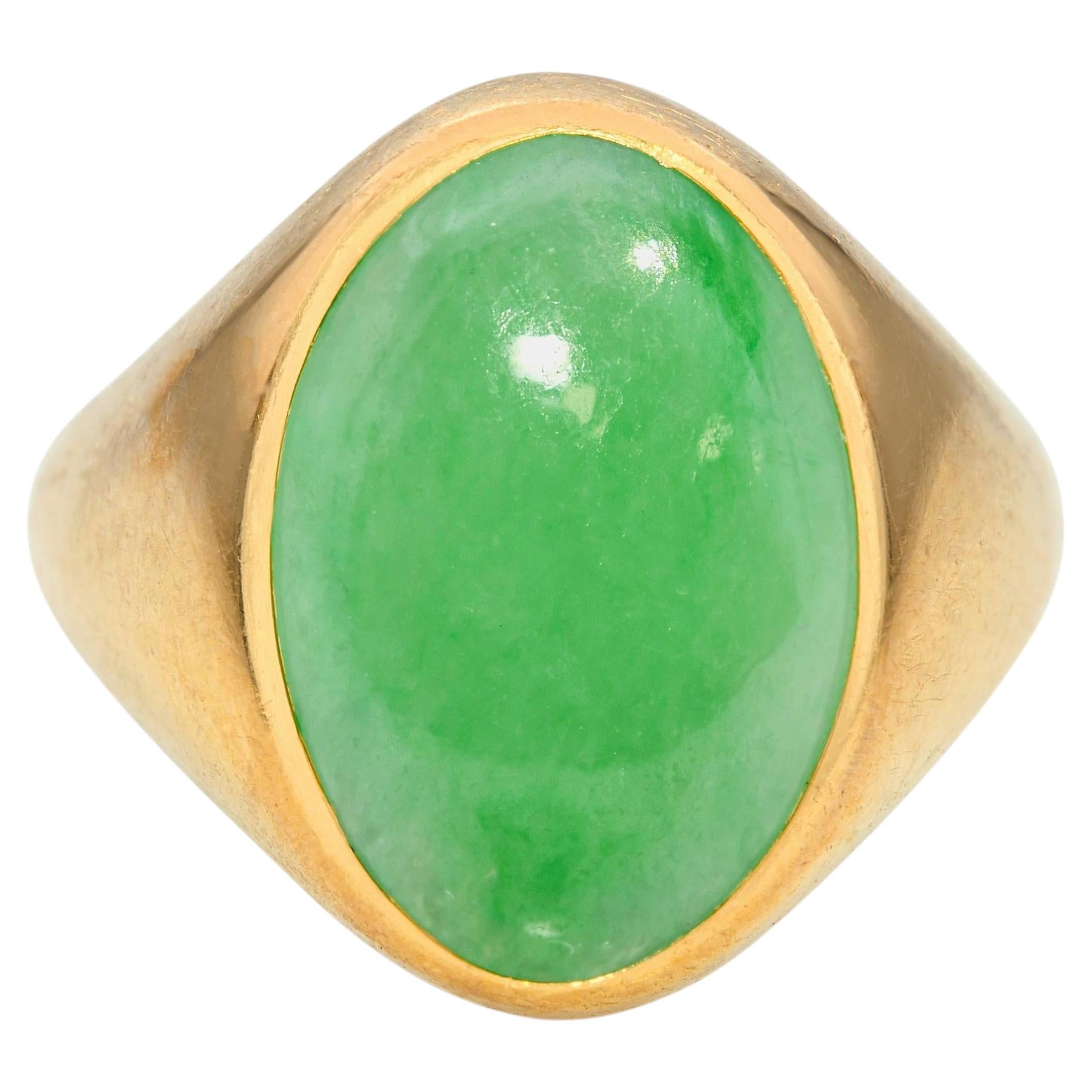 Vintage 20k Yellow Gold Jadeite Cabochon Men's Ring
